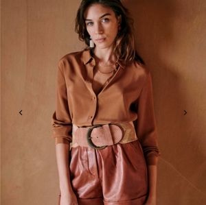 Sezane Ann Silk Shirt in Coffee
